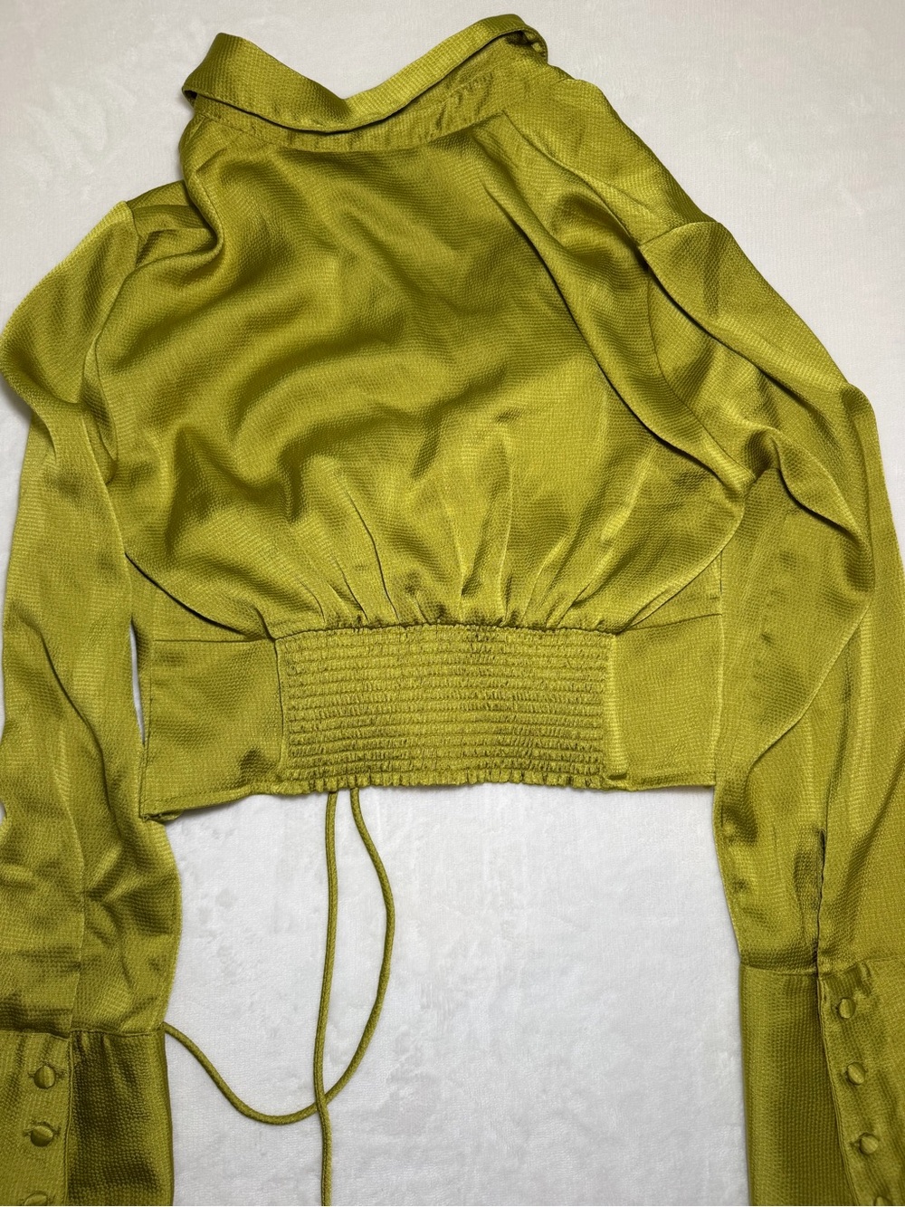 Rachel Zoe Chartreuse Ruched Button-Front Collared Top - Picture 2 of 6